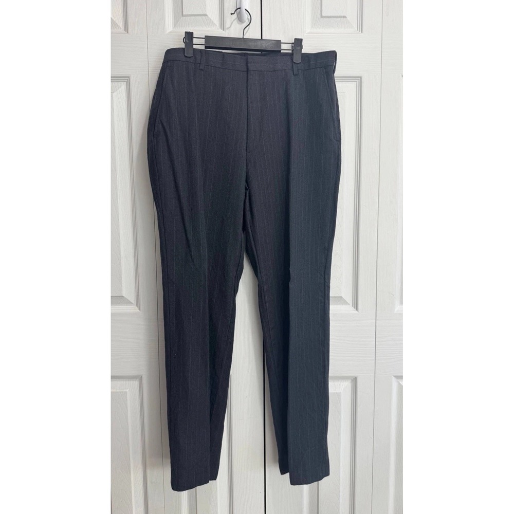 J.Crew Tapered Dress Pants Women 36X32 Charcoal Gray Pinstripes Zip-Fly 100%Wool